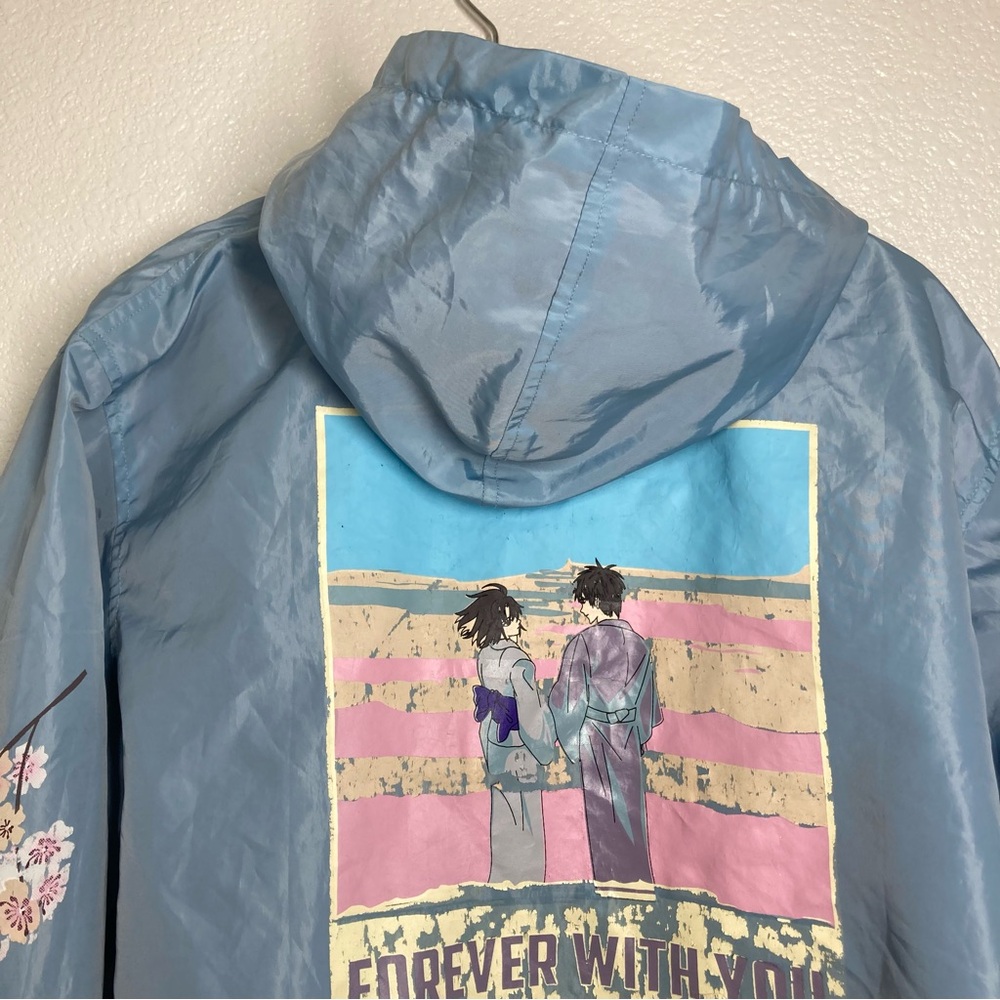 Valeza Streetwear Anime Jacket XXL Blue Pink Windbreaker Hooded Japanese - Picture 14 of 16